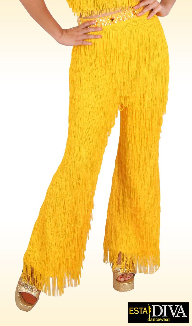 gold fringe pants